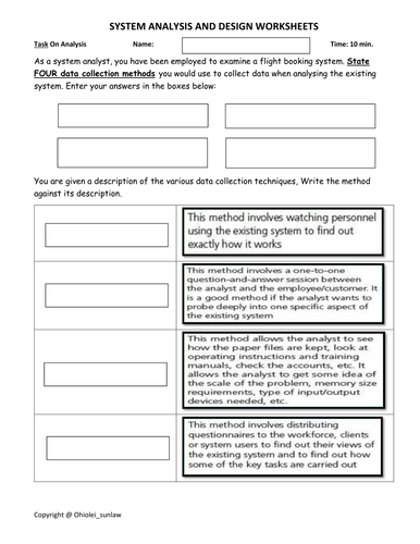 System Analysis&Design: Analysis Revision / Worksheet