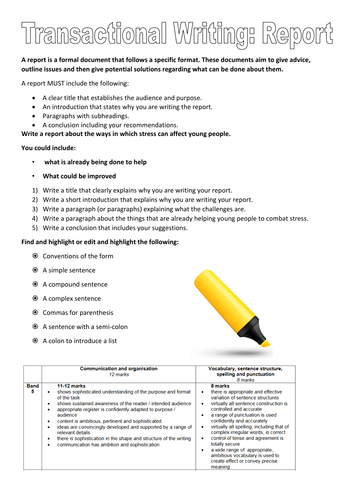 Revision Tasks for Transactional Writing: Reports (based on EDUQAS