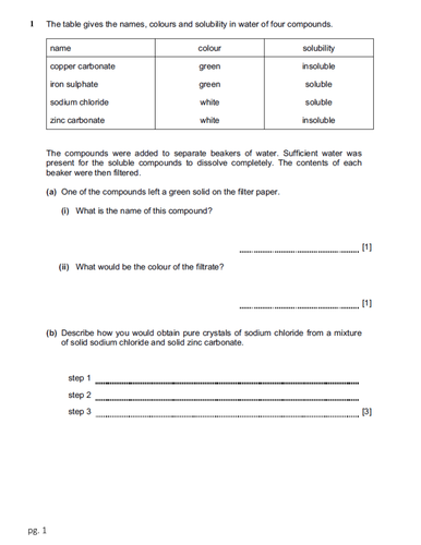 cambridge checkpoint science paper 2chemistry teaching resources