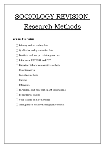 AQA A Level Sociology Research Methods Revision Guide