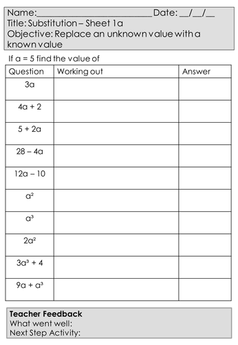Mastery Maths - Algebra - Substitution - 16 worksheets - including negatives