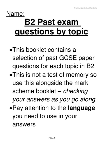 FORMATTED!! AQA B2 Past questions and answers by topic