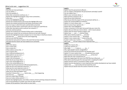 Levelled commment bank for comment based marking.