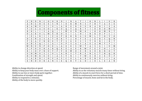 Components of fitness word search
