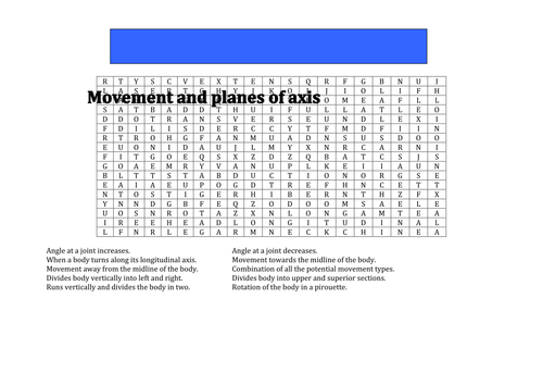 Movement, planes and axis word search