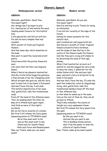 'A Midsummer Night's Dream' - analysis of Oberon in Act 4 scene 1