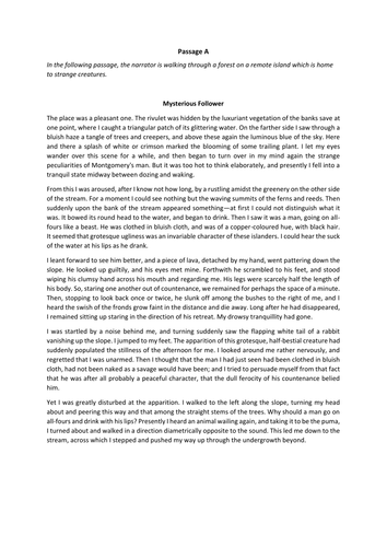 CIE IGCSE English Language 9-1 Practice Paper - Island of Doctor Moreau for questions a-f