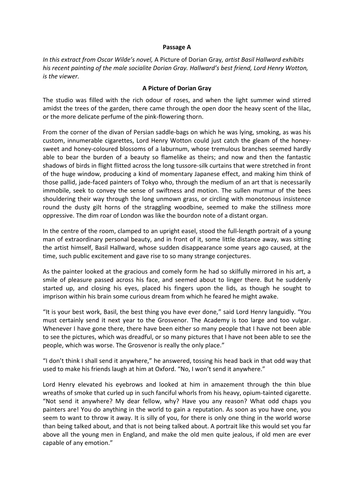 CIE IGCSE English Language 9-1 Practice Paper - Dorian Gray for questions a-f