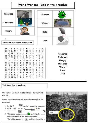 EAL/SEN Life in the Trenches Worksheet World War One by Kahlonsworkshop