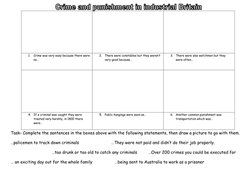 EAL/SEN Crime and punishment in Industrial Britain cartoon strip