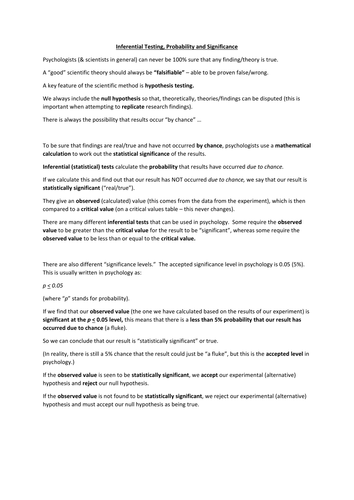 Introduction to Statistical (inferential) Testing, Probability and Significance