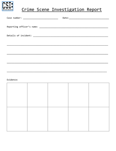 Crime Scene Investigation report sheet aimed at higher ability Y5