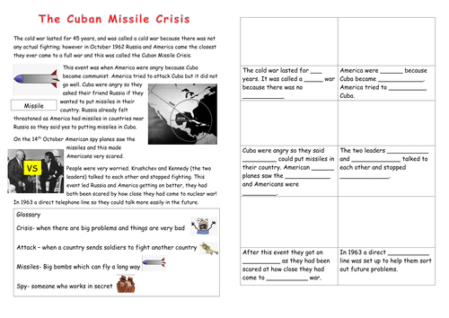 EAL/SEN/Lower ability Cuban missile Crisis worksheet