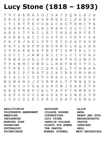 Lucy Stone Word Search