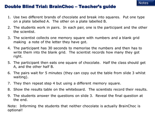 Double-blind trial worksheet
