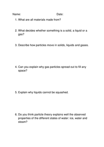 Particle Theory - Differentiated worksheet bundle