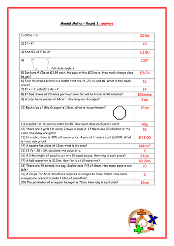 Year 5/6 Mental Maths Tests