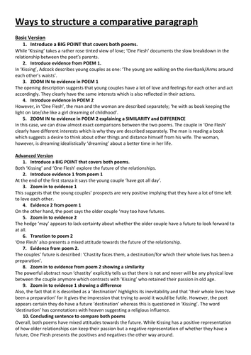 How to write a comparative paragraphs for EdExcel Relationships