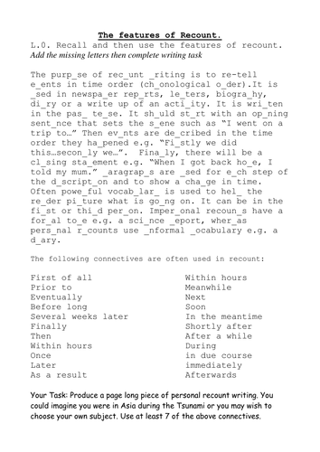 Writing to recount worksheet