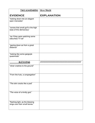 Two Scavengers in a truck writing frame and model answer and planning sheets