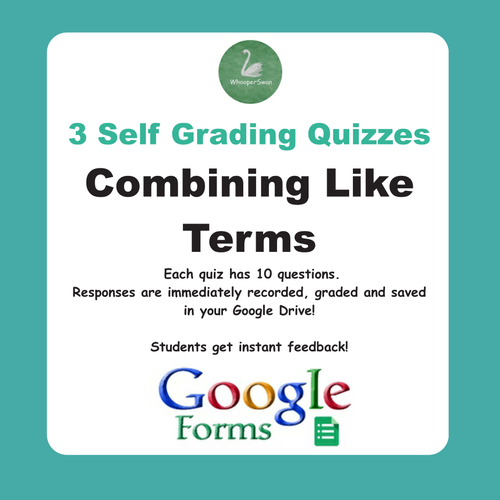 Combining Like Terms Quiz with Google Forms Teaching Resources
