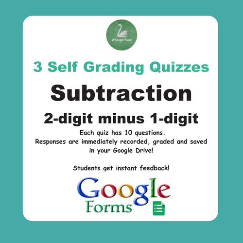 Subtraction Quiz - 2-Digit minus 1-Digit Numbers (Google Forms)