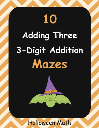 Halloween Math: Adding Three 3-Digit Addition Maze