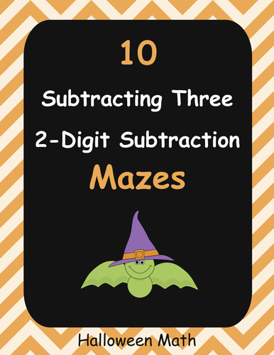 Halloween Math: Subtracting Three 2-Digit Subtraction Maze