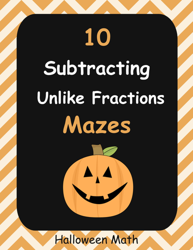 Halloween Math: Subtracting Unlike Fractions Maze