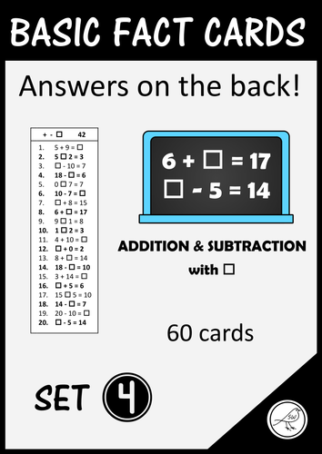 Math Basic Fact Cards – Set 4 – Addition and Subtraction with box