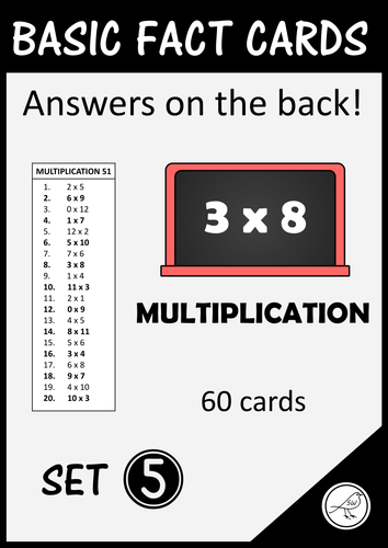 Math Basic Fact Cards – Set 5 – Multiplication
