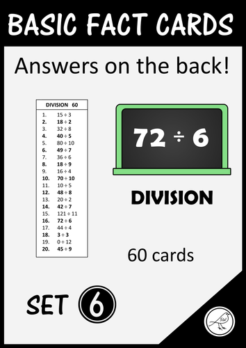 Math Basic Fact Cards – Set 6 – Division