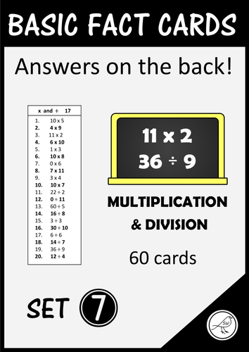 Math Basic Fact Cards – Set 7 – Multiplication and Division