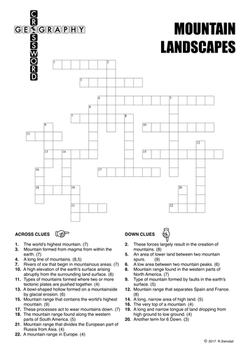 Geography Crossword Puzzle - Mountain Landscapes