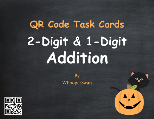 Halloween Math: 2-Digit and 1-Digit Addition QR Code Task Cards