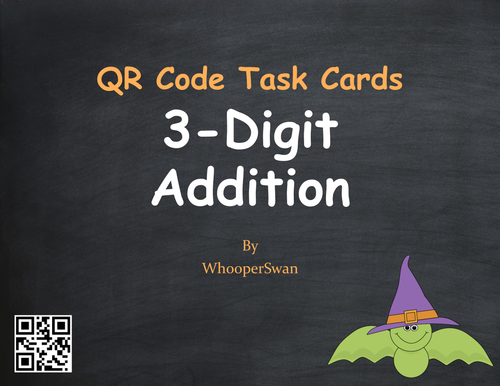 Halloween Math: 3-Digit Addition QR Code Task Cards