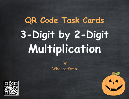 Halloween Math: 3-Digit by 2-Digit Multiplication QR Code Task Cards