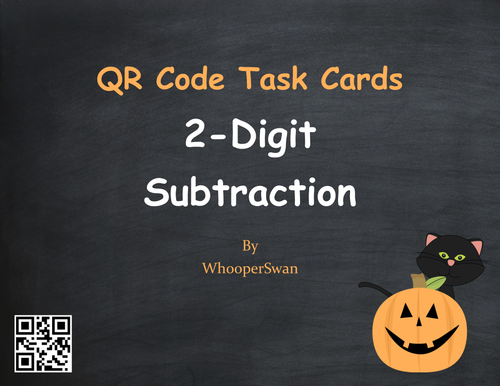 Halloween Math: 2-Digit Subtraction QR Code Task Cards