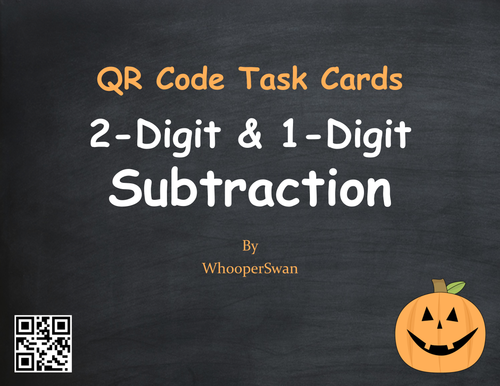 Halloween Math: 2-Digit and 1-Digit Subtraction QR Code Task Cards