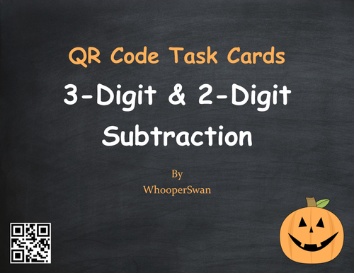 Halloween Math: 3-Digit and 2-Digit Subtraction QR Code Task Cards