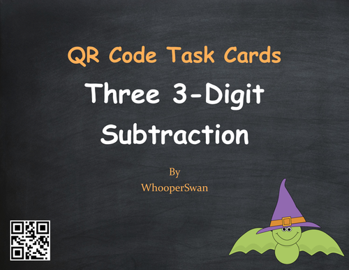 Halloween Math: Three 3-Digit Subtraction QR Code Task Cards