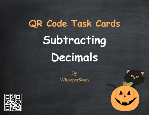 Halloween Math: Subtracting Decimals QR Code Task Cards
