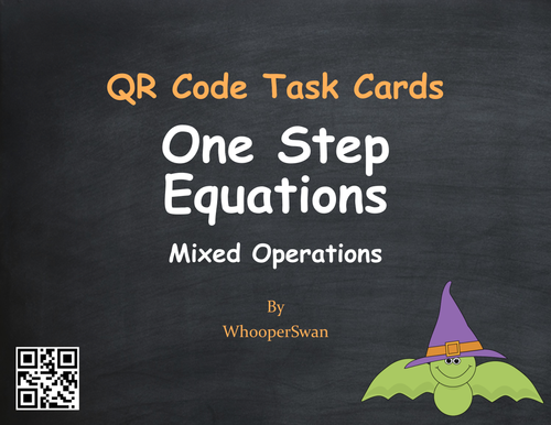 Halloween Math: One Step Equations (Mixed Operations) QR Code Task Cards