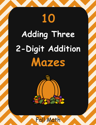 Fall Math: Adding Three 2-Digit Addition Maze