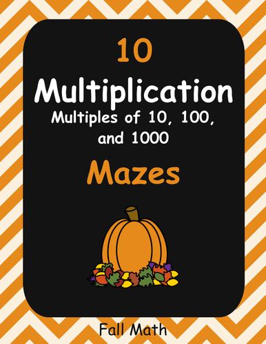 Fall Math: Multiplication Maze (Multiples of 10, 100, and 1000)