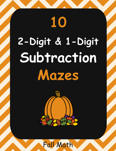 Fall Math: 2-Digit and 1-Digit Subtraction Maze