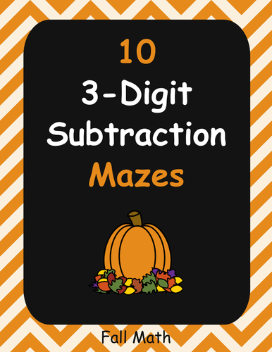 Fall Math: 3-Digit Subtraction Maze