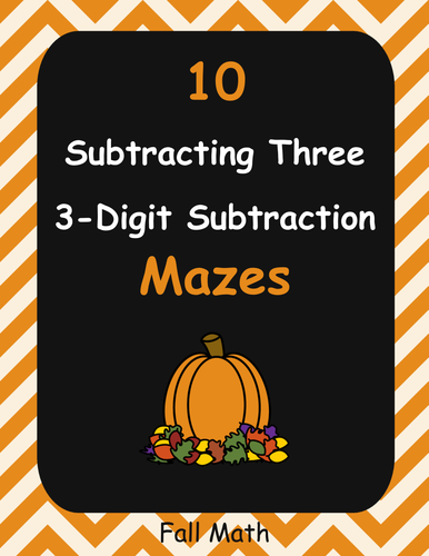 Fall Math: Subtracting Three 3-Digit Subtraction Maze