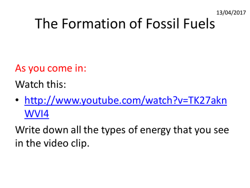Energy 2 - Formation of Fossil Fuels lesson