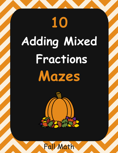 Fall Math: Adding Mixed Fractions Maze
